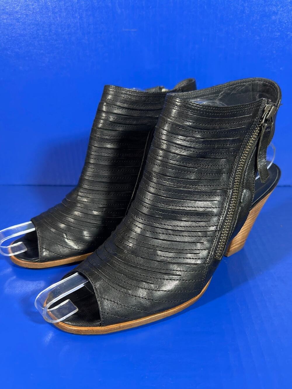 Paul Green Womens Cayanne Peep Toe Leather Sandal Heel Ankle Bootie Black 7.5